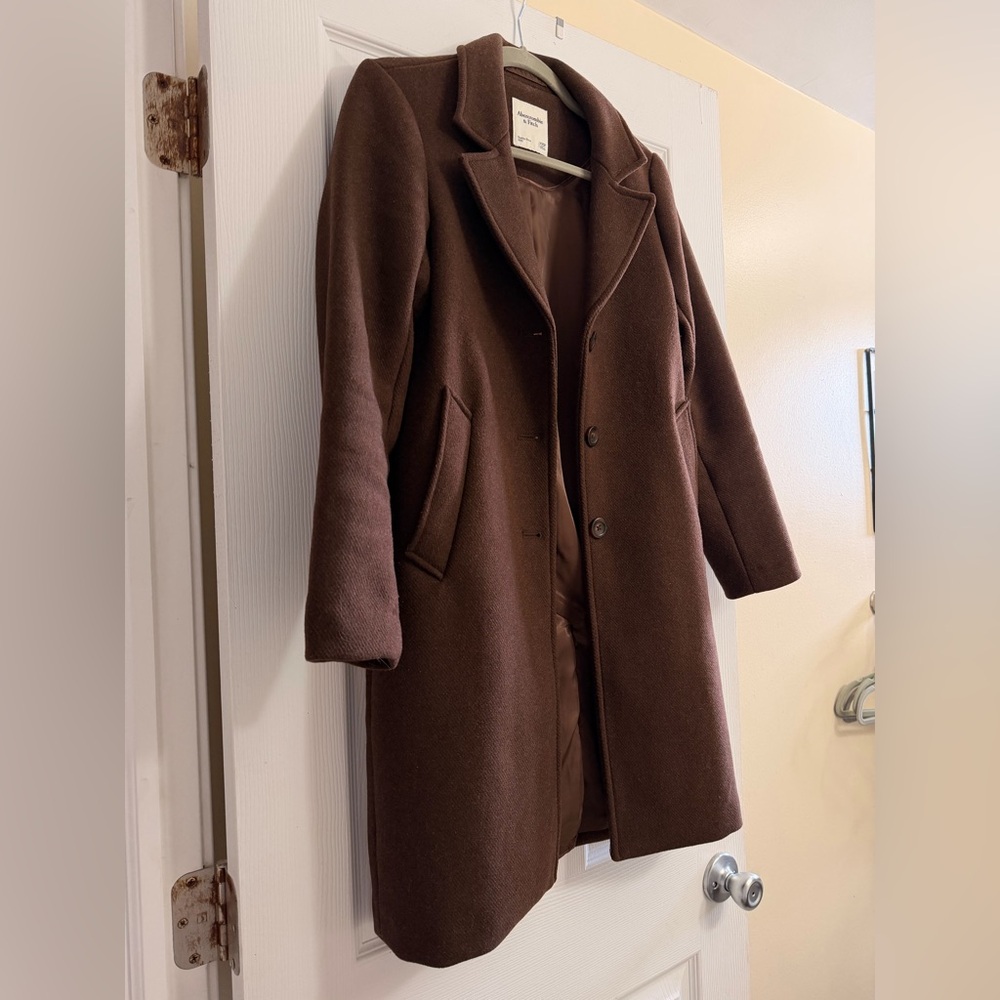 A&F Wool Blend Dad Coat Brown Petite